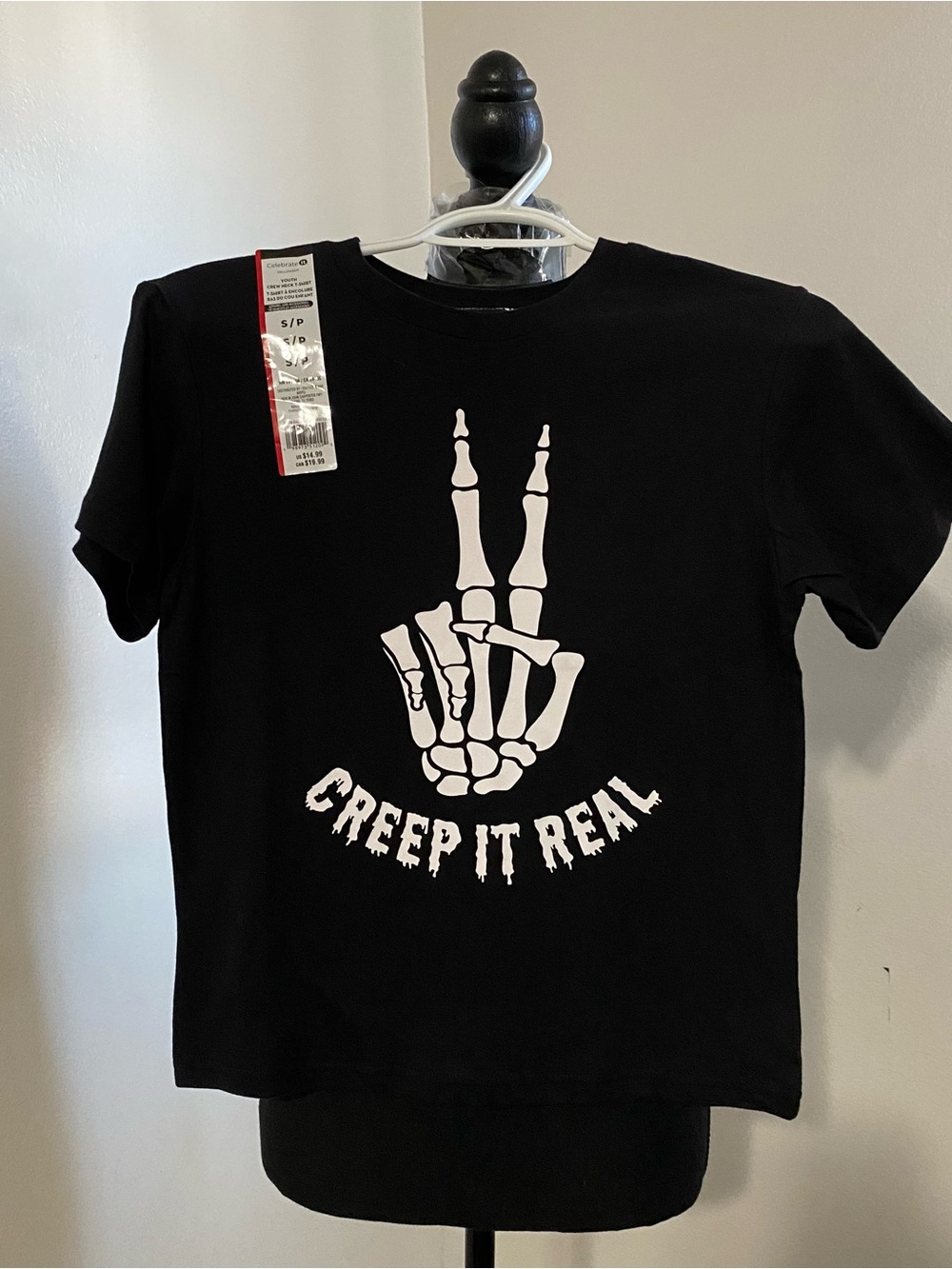 Kids Black 'Creep It Real' Skeleton Peace Sign Tee